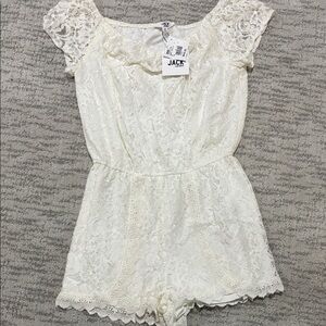 Jack by BB Dakota Ivory Lace Romper with Scalloped Edges